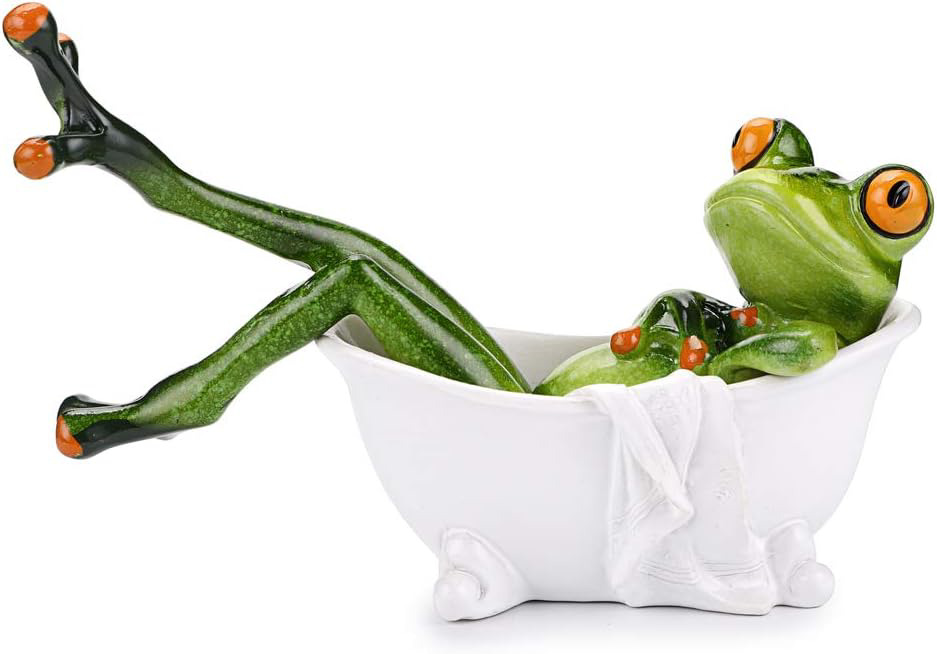 JUXYES Creative Craft Resin Frog Figurine Decor, Lying in The Bathtub Frog Frog