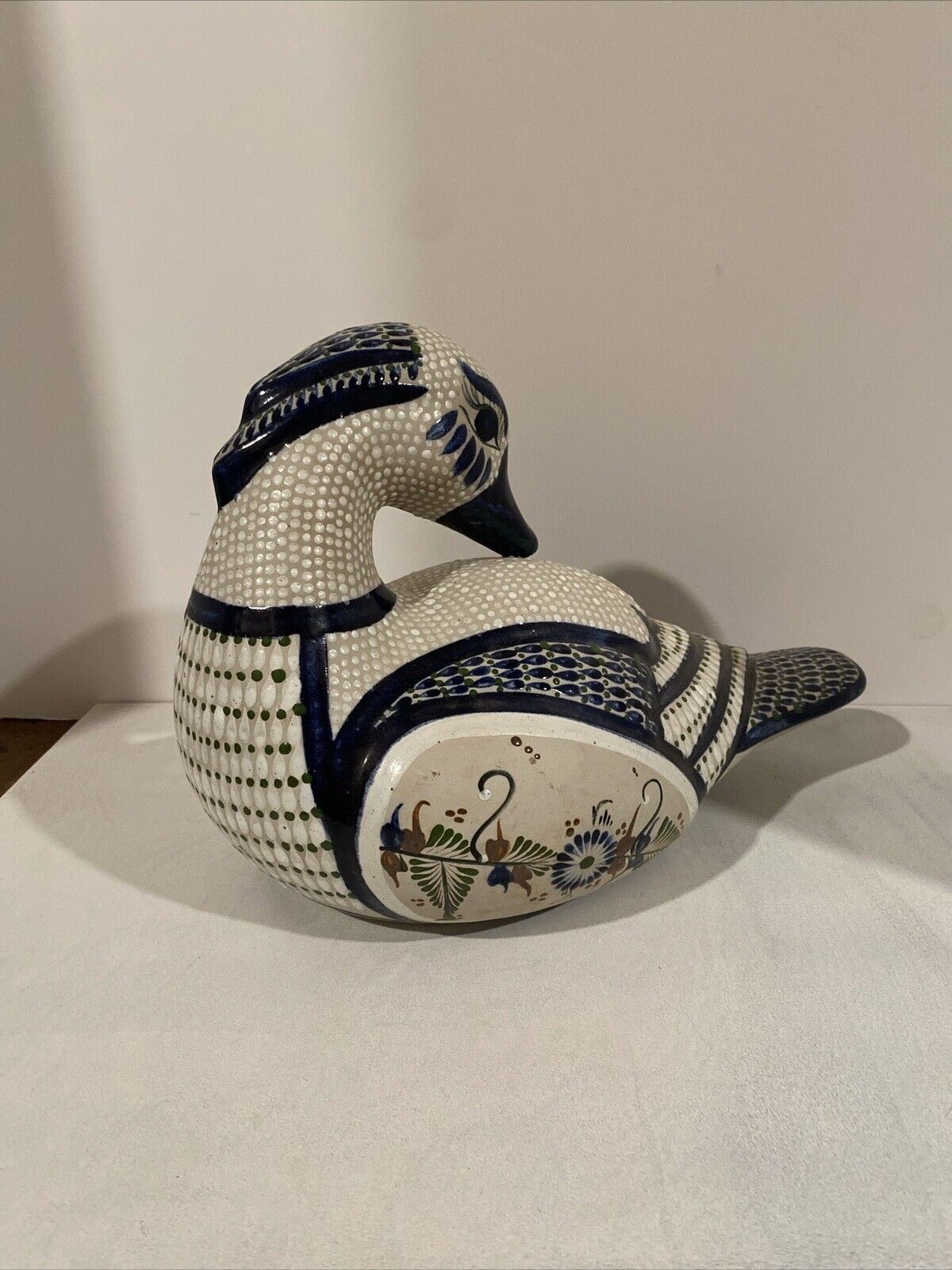 Vintage Large Bird Tonala Mexico Hand Crafted Pottery Figurine 13\