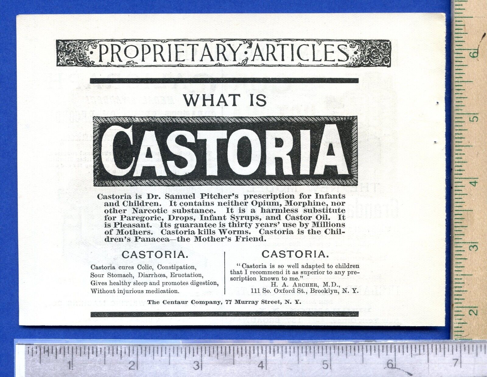 Original antique 1889 Castoria print ad with text in poem poetry verse format