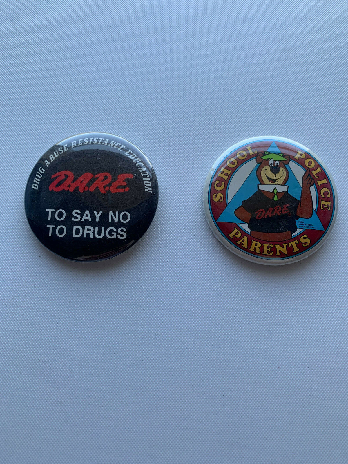 Vintage 90s DARE Pin 2x Badge Logo and Yogi Bear Retro Drug Abuse Resistance Edu