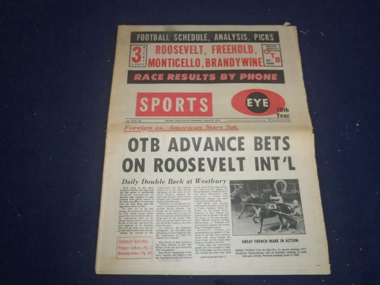 1973 AUG 20-22 SPORTS EYE NEWSPAPER - OTB ADVANCE BETS ON ROOSEVELT - NP 5599