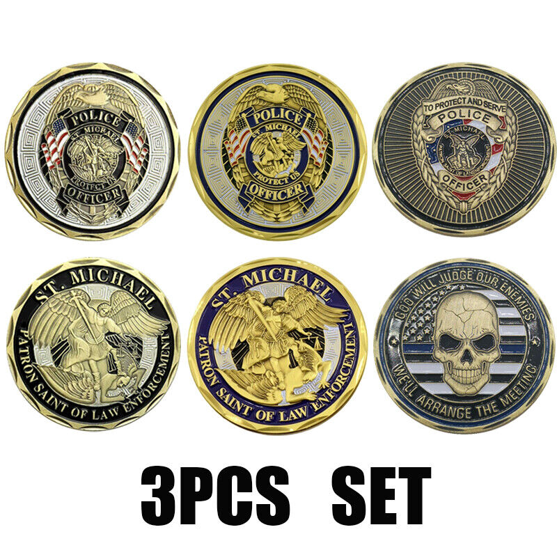 3PCS Police Officer Coin St Michael Badge Law Enforcement Challenge  Coins
