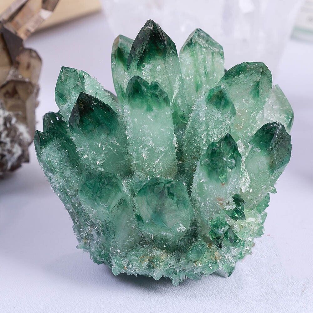 New Find 310g+ Aura Green Phantom Cluster Titanium Geode Quartz Crystal Specimen