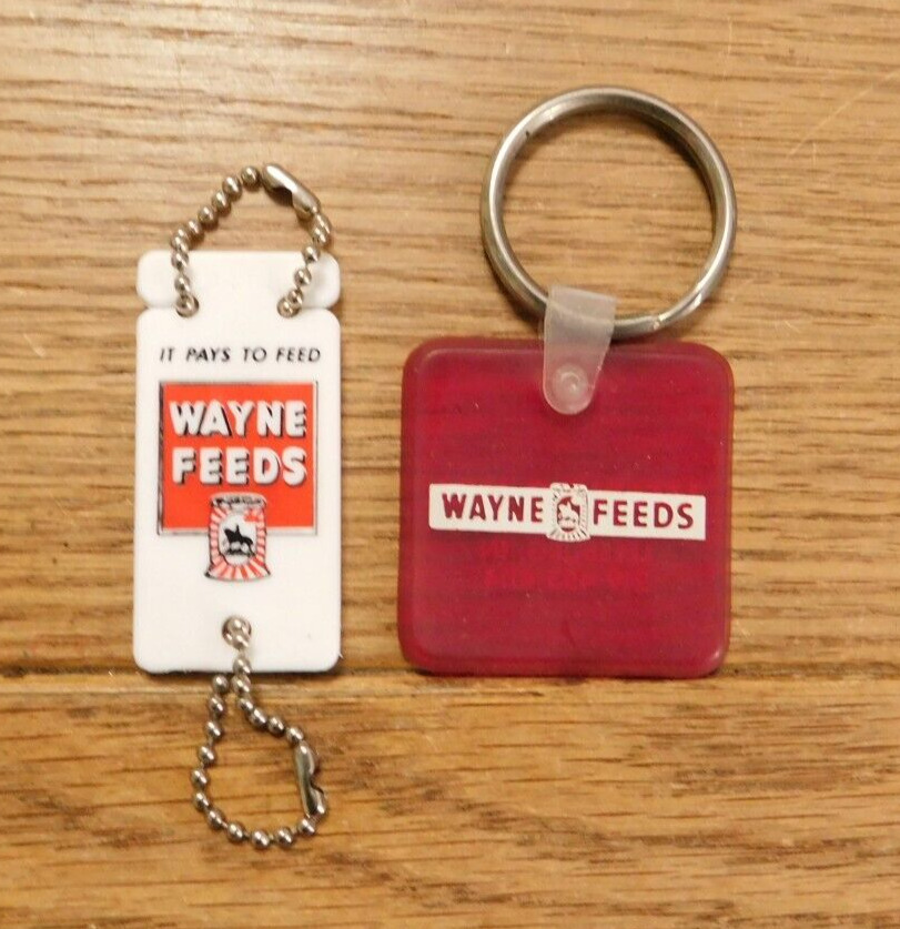 Two Vintage Wayne Feeds Advertising Keychains. Leesburg Mill Ind. BUY IT NOW.
