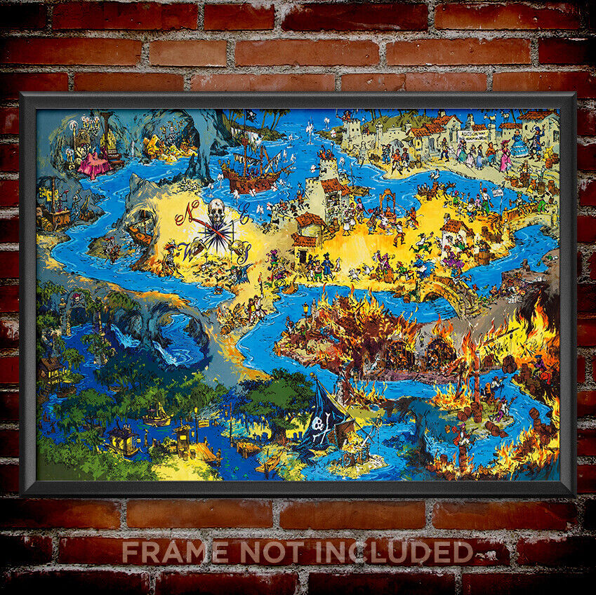 Disneyland Pirates of the Caribbean Map Print Poster Wall Vintage Art Decor 3155