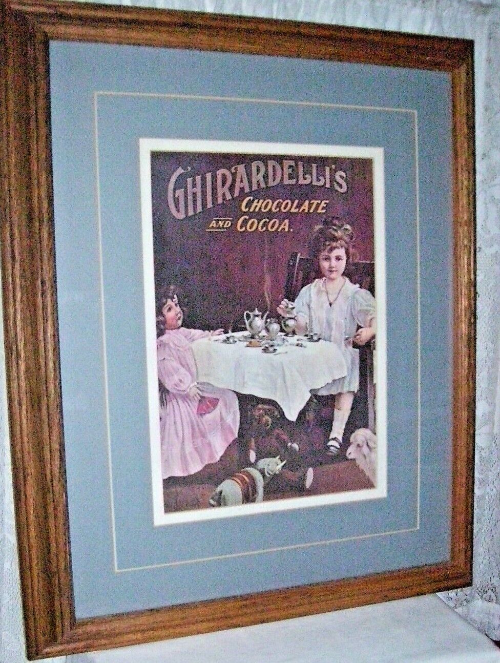 Ghirardelli's Chocolate and Cocoa Large Oak Framed Advertisement