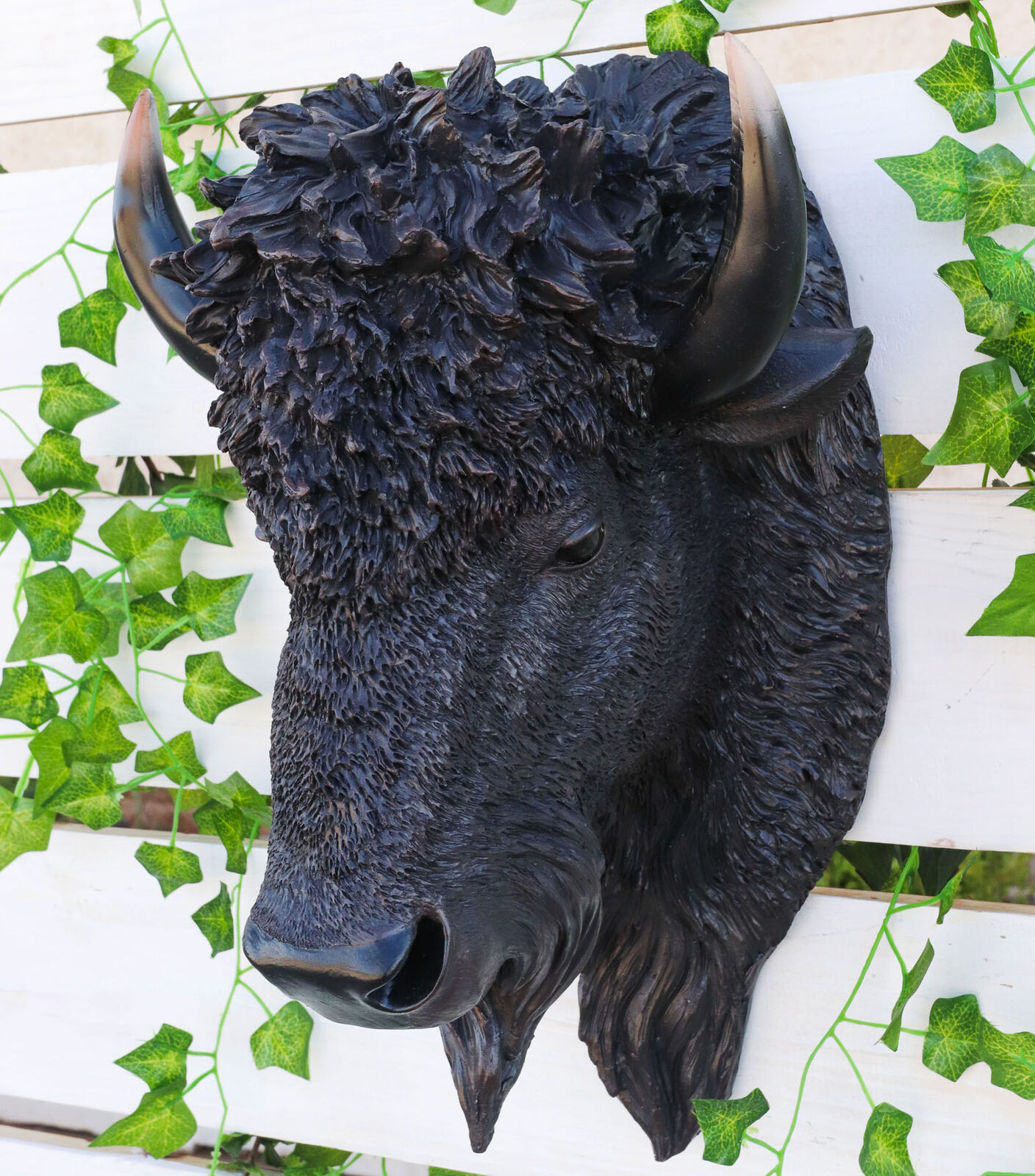 Realistic American Bison Head Statue Wall Mount Figurine Resin Hand Painted