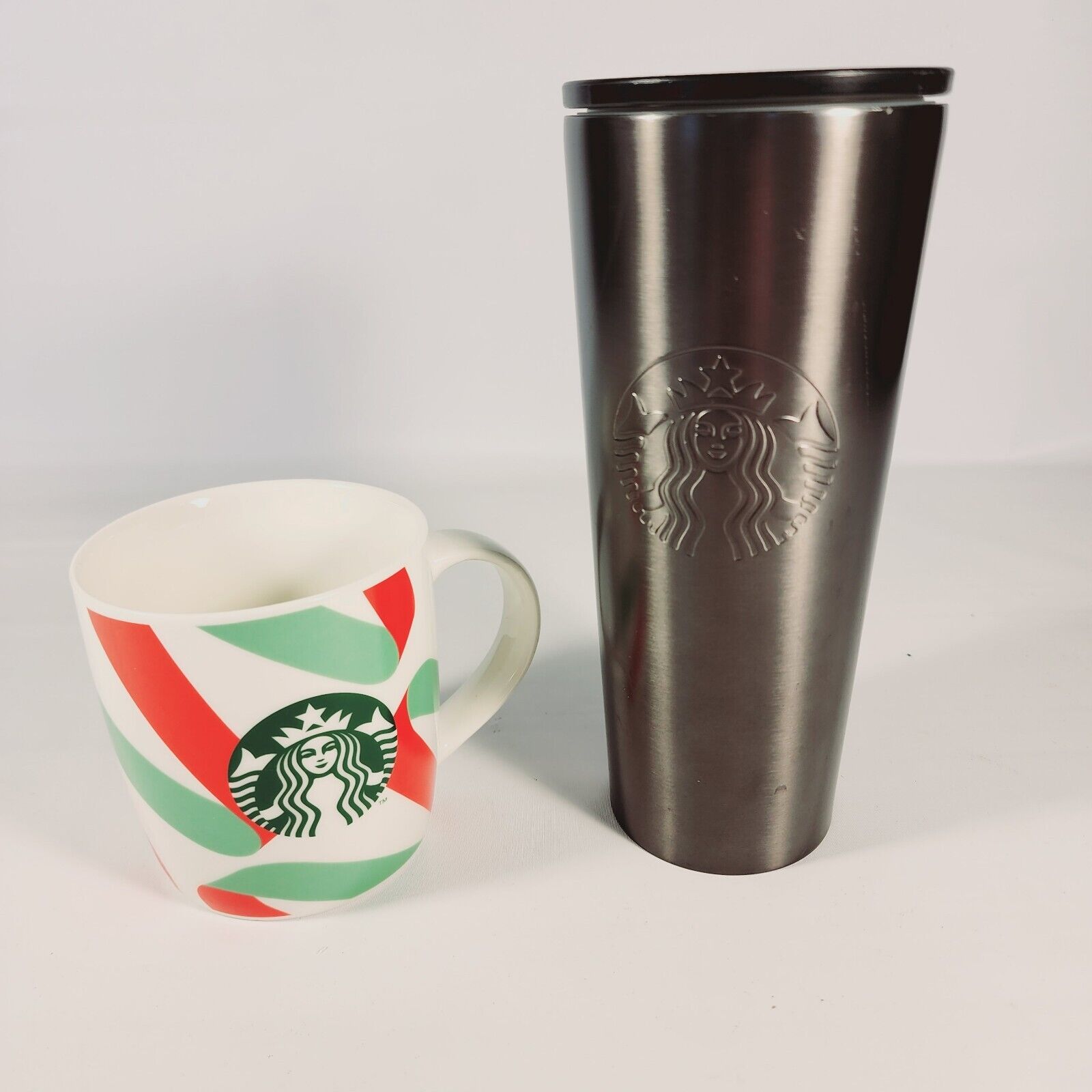 Starbucks Matte Black/ Grey Metal Stainless Steel Tumbler Cup + Holiday Mug 