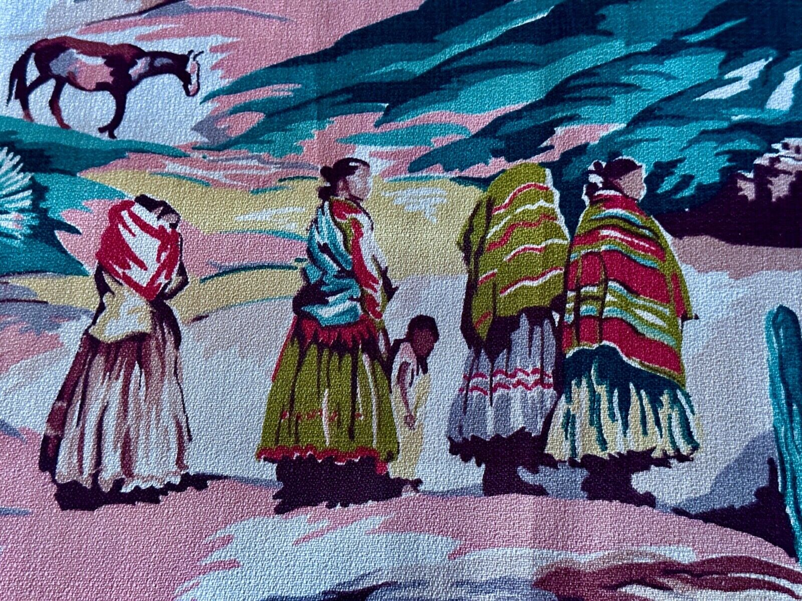 Aztec Mayan 1940s Kandell Navajo American Southwest Barkcloth Vintage Fabric