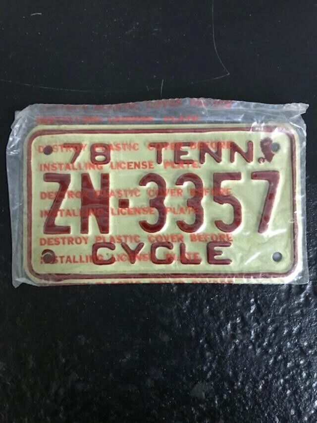 Vintage Tennessee Motorcycle License Plate 1978 new in original plastic