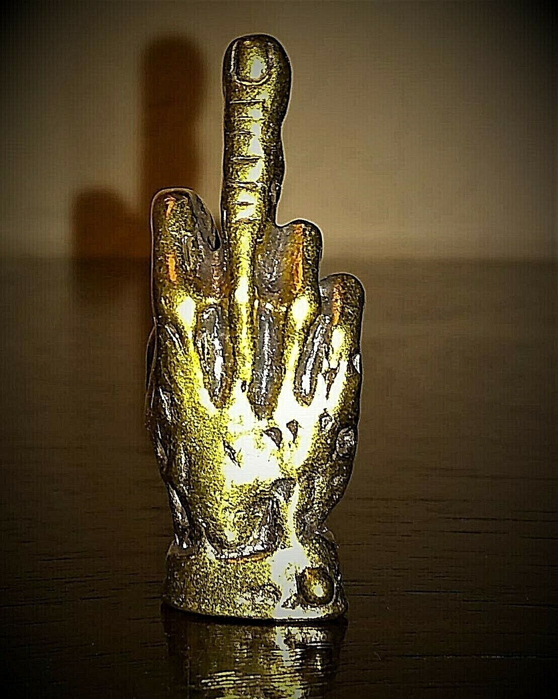 Brass Middle Finger Up Figurine Mini Ornament Small Sculpture Desk Funny Decor
