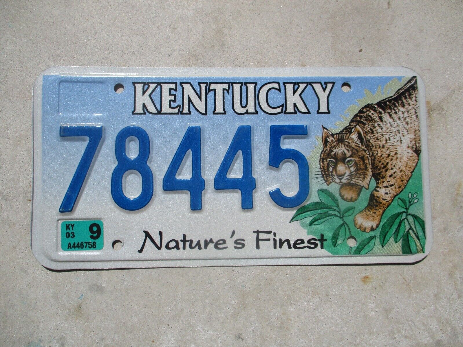 Kentucky 2003 Nature\'s finest  license plate  # 78445