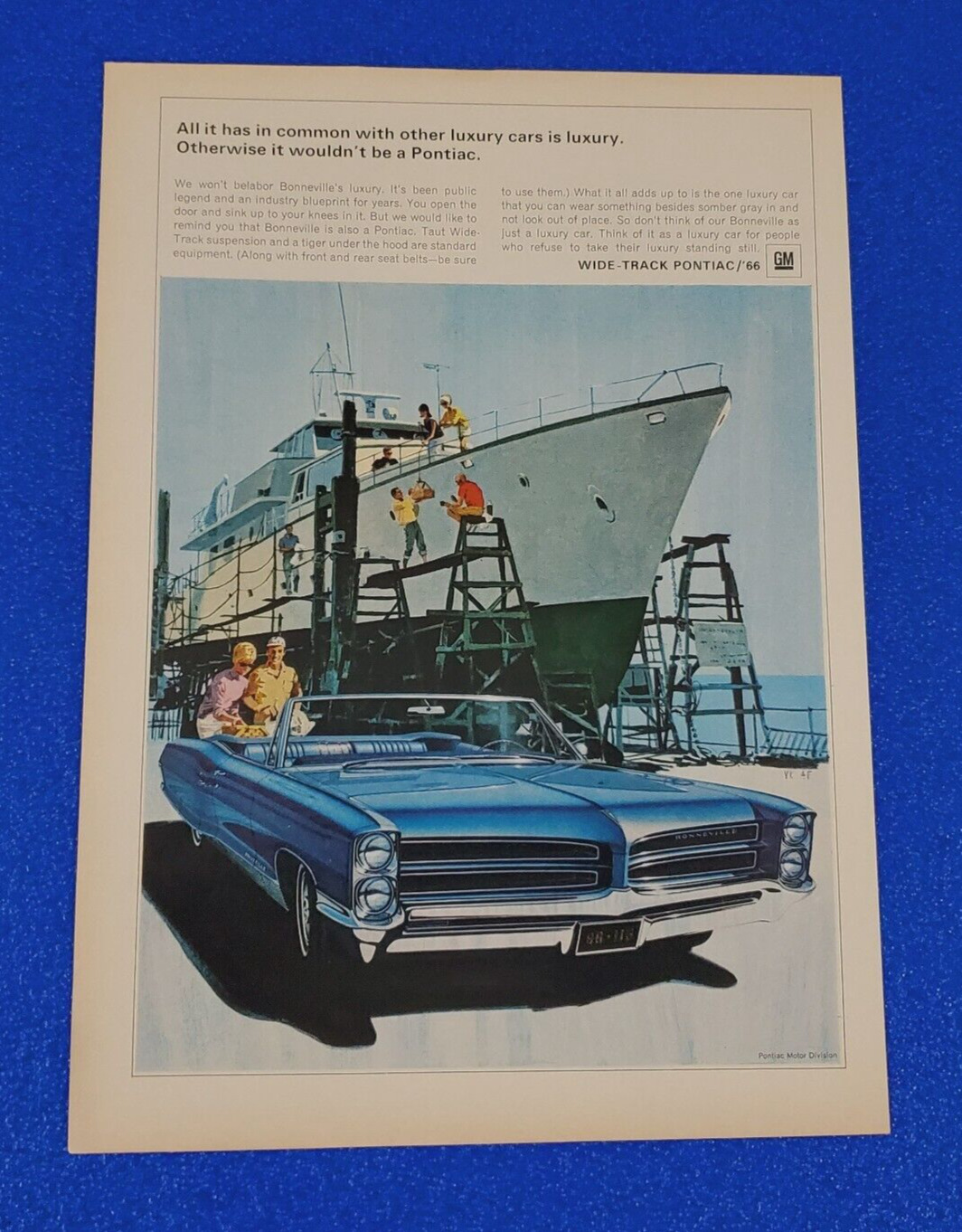 1966 PONTIAC BONNEVILLE ORIGINAL COLOR PRINT AD  (LOT BLUE S24+)