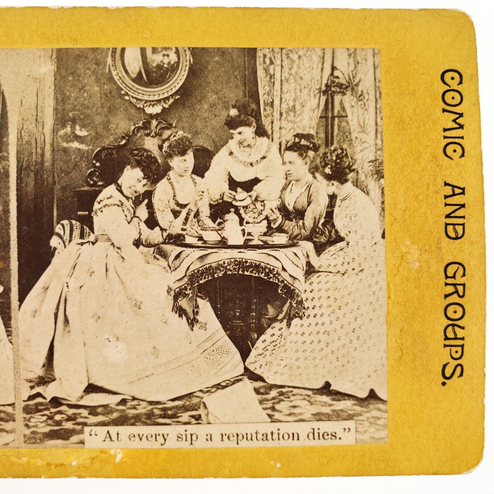 Gossiping Women Destroying Reputations Stereoview c1885 Tea Party Gossip H1313