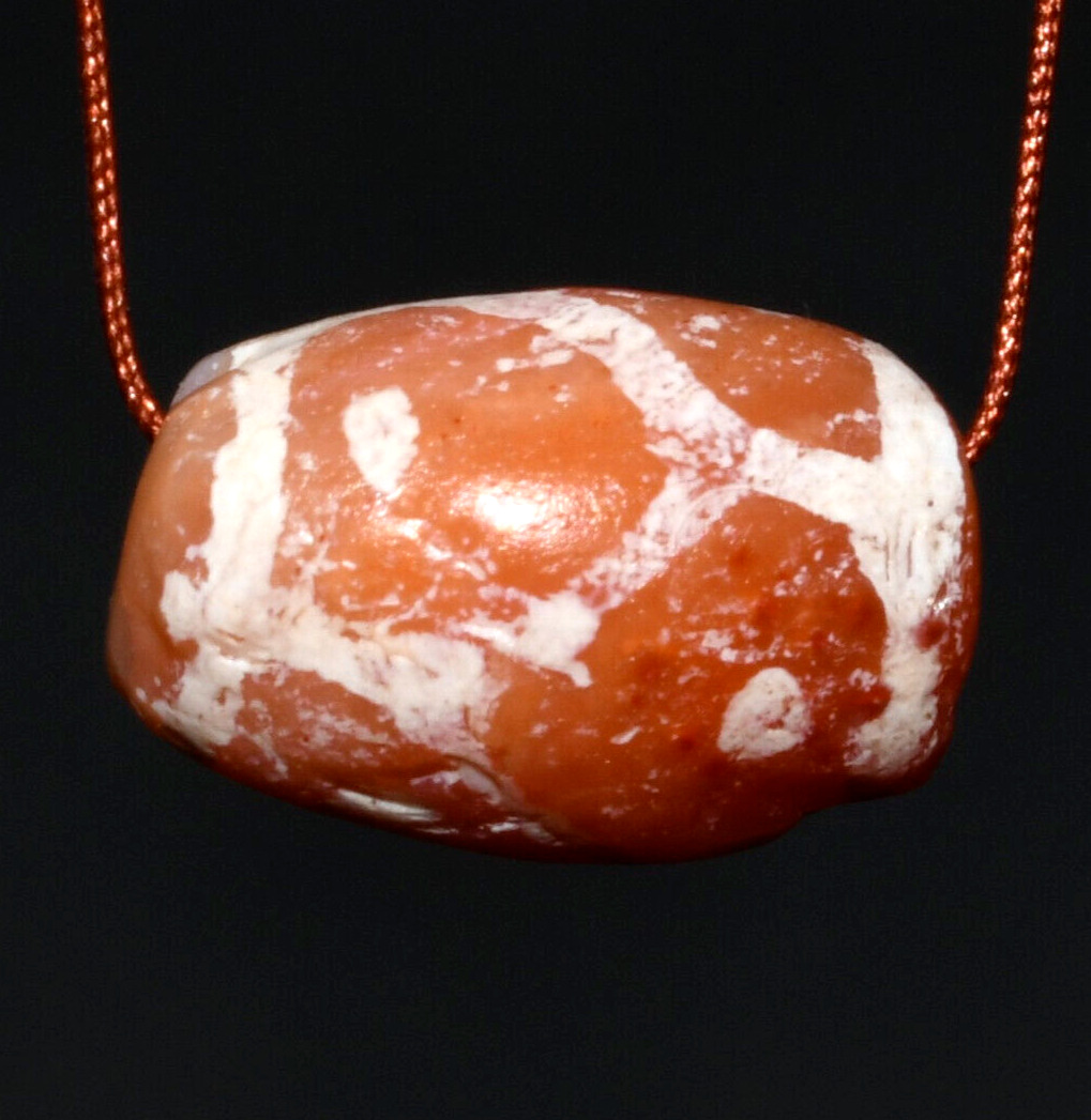 Ancient Etched Carnelian Longevity Bead over 1500 Years Old in Good Condition