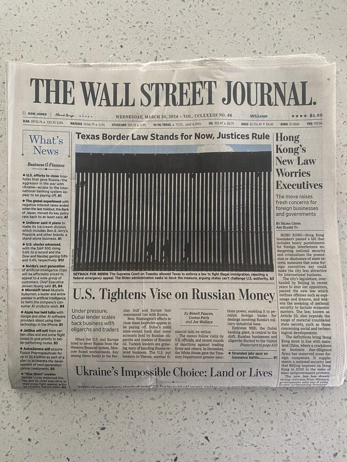 The Wall Street Journal Wednesday, March 20, 2024 Complete Print Newspaper (NEW)