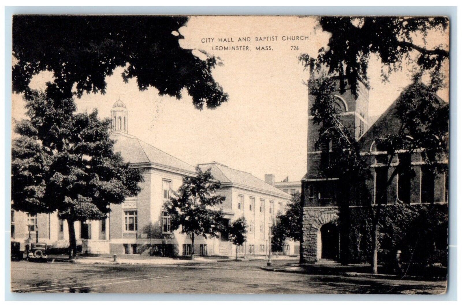 1956 City Hall And Baptist Chruch Leominster Massachusetts MA Vintage Postcard