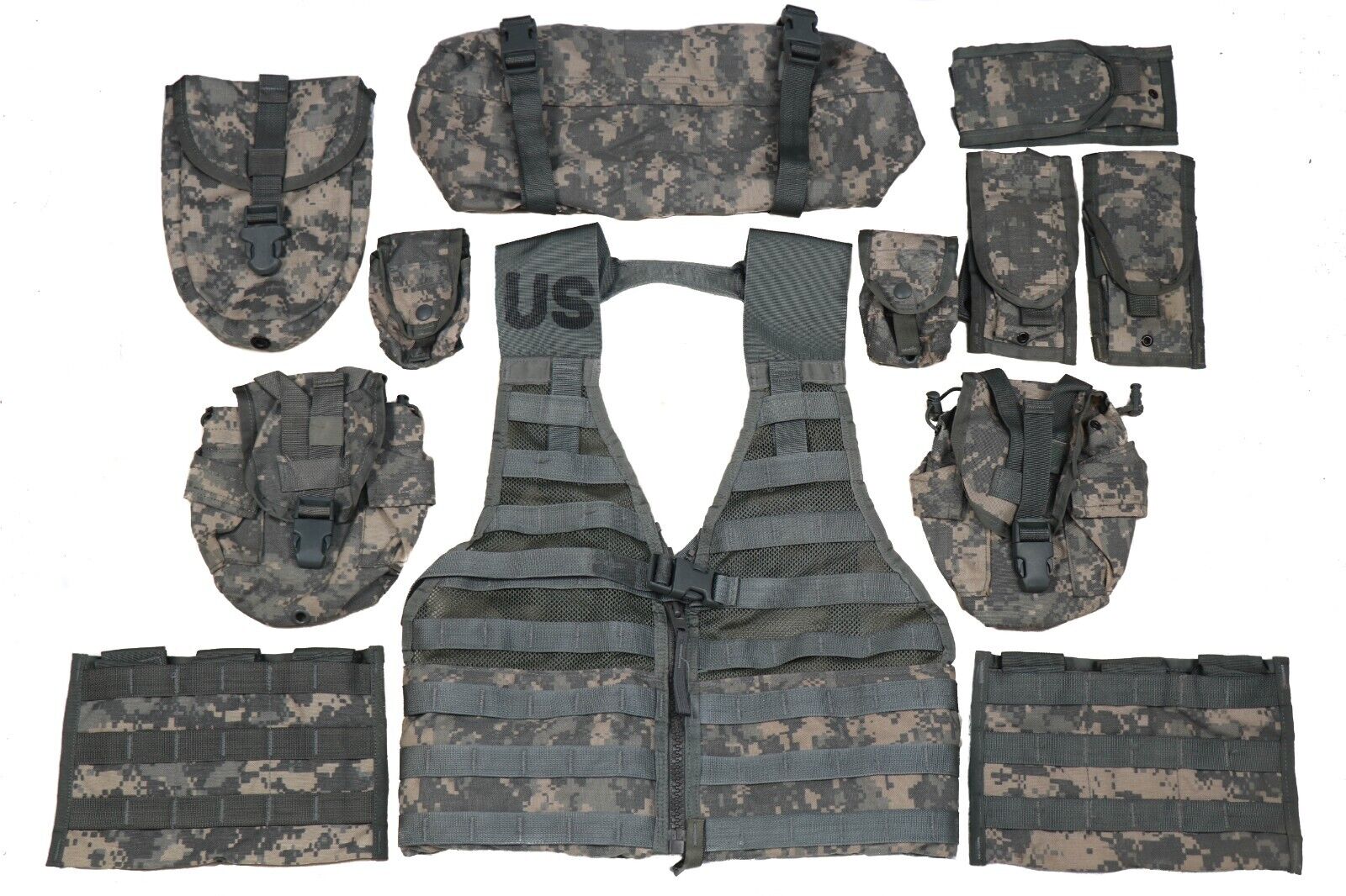 12 PC US Army Rifleman Set System ACU UCP Camo Molle Assault Pouches Vests FLC