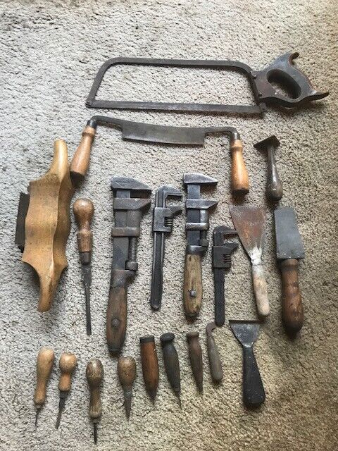 Lot Vintage  Carpenter Woodworking Tools and wrenches