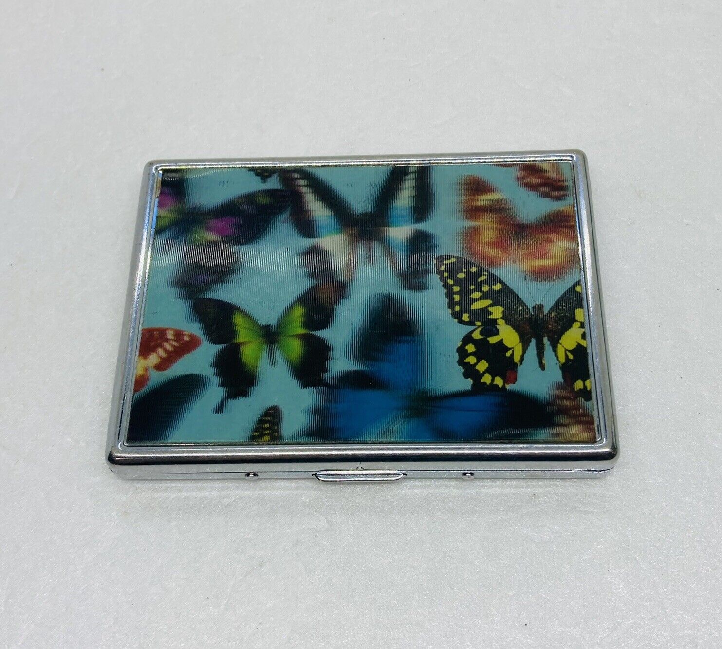 Vintage 1970s  Metal Cigarette Case Lenticular Monarch Butterfly Art 4” Decor 11