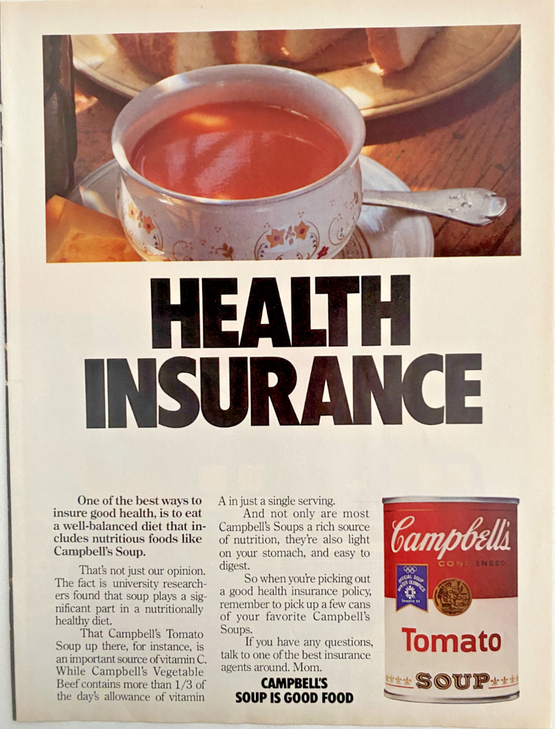 Campbell's Tomato Soup Health Insurance Vintage 1983 Magazine Ad