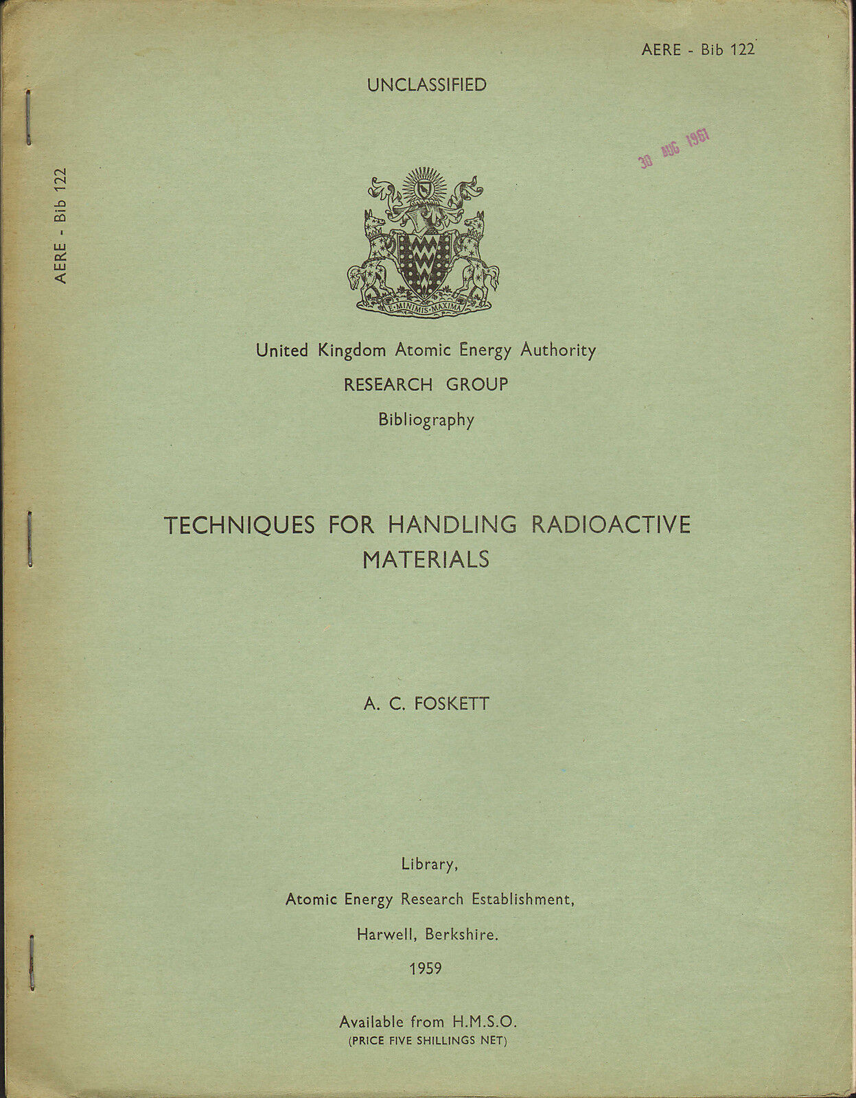 techniques for handling radioactive materials .bibliography . a.c. foskett 1959