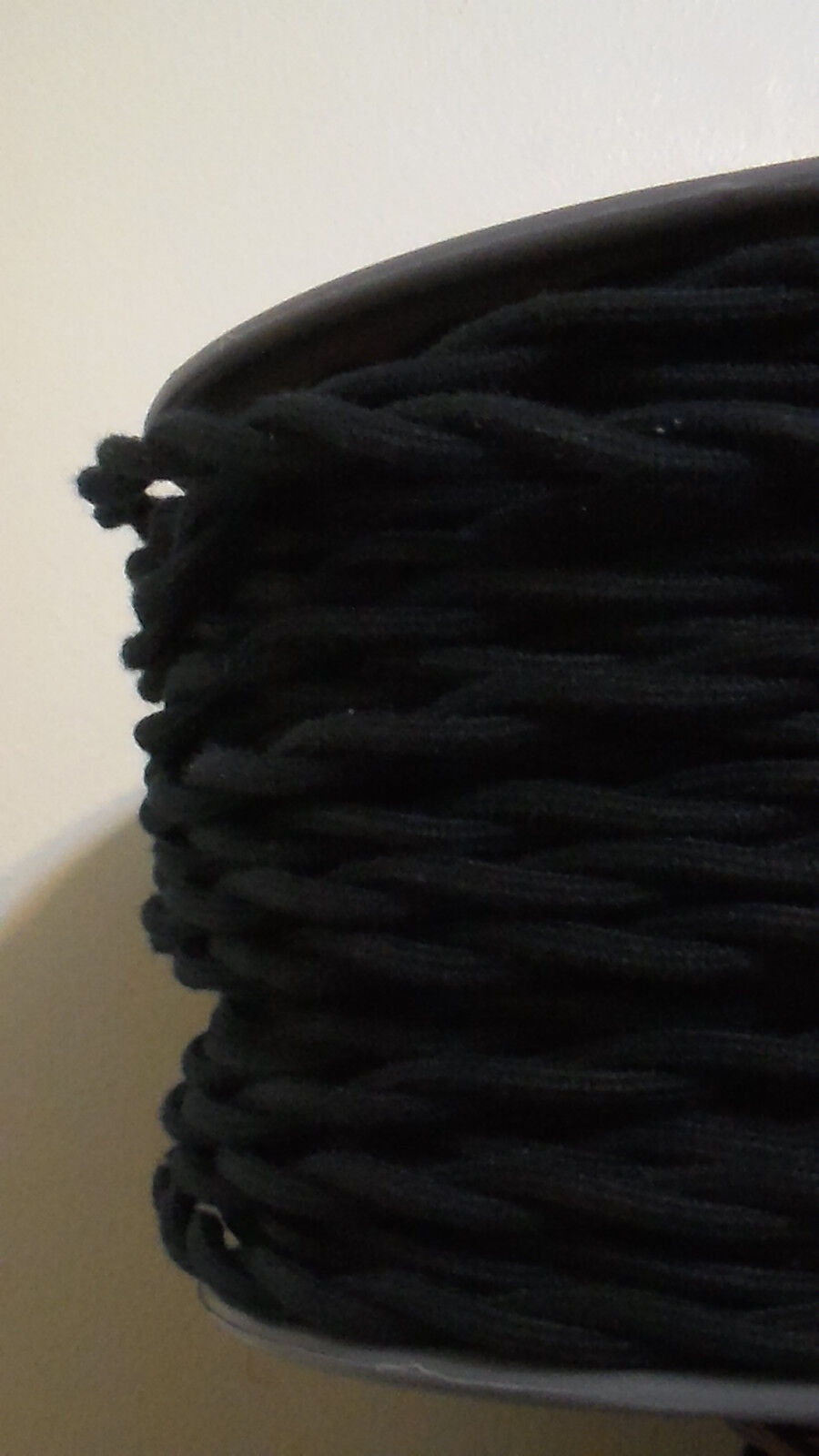 75 Ft. Spool Black Twisted Cotton Covered Lamp Cord Wire Antique Vintage Style 