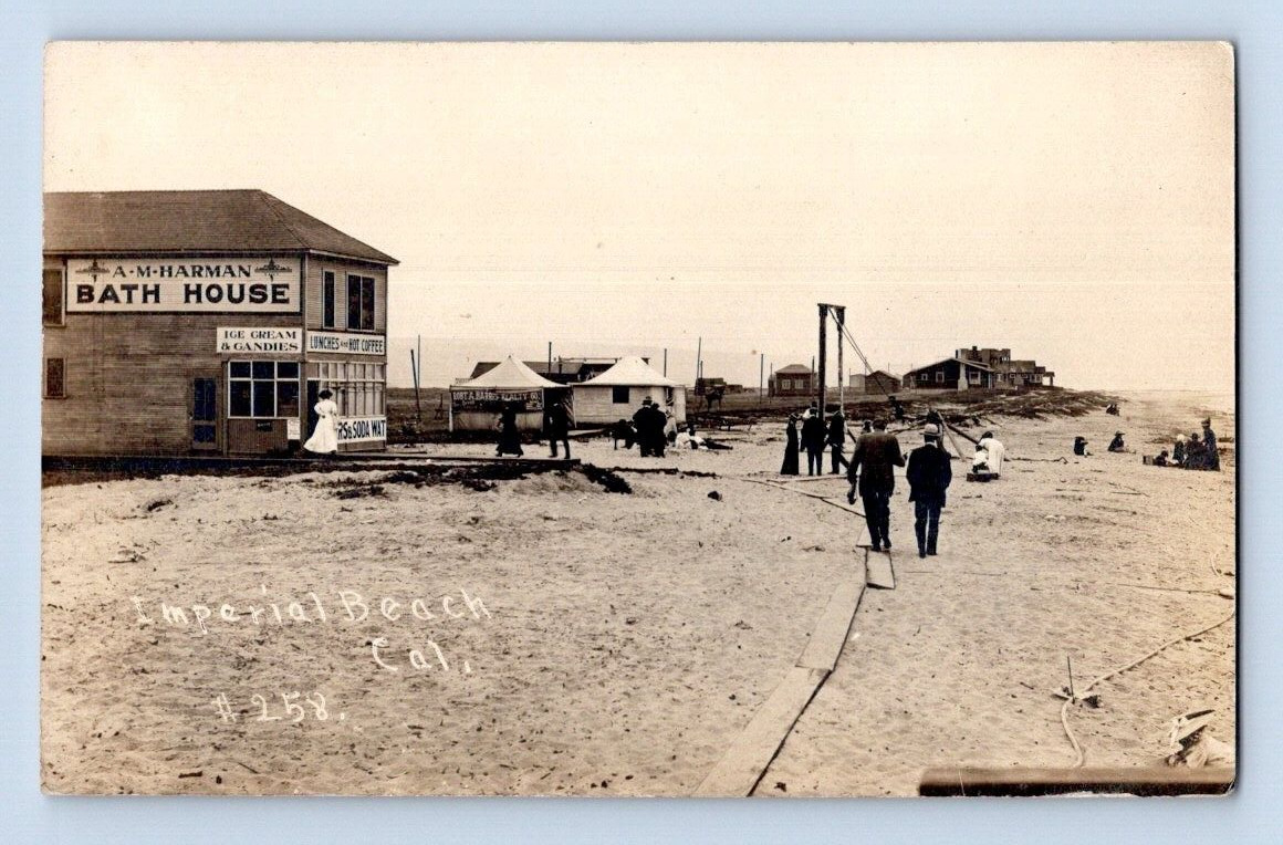 RPPC 1910. IMPERIAL BEACH, CAL. A.M. HARMAN BATH HOUSE. POSTCARD RR19