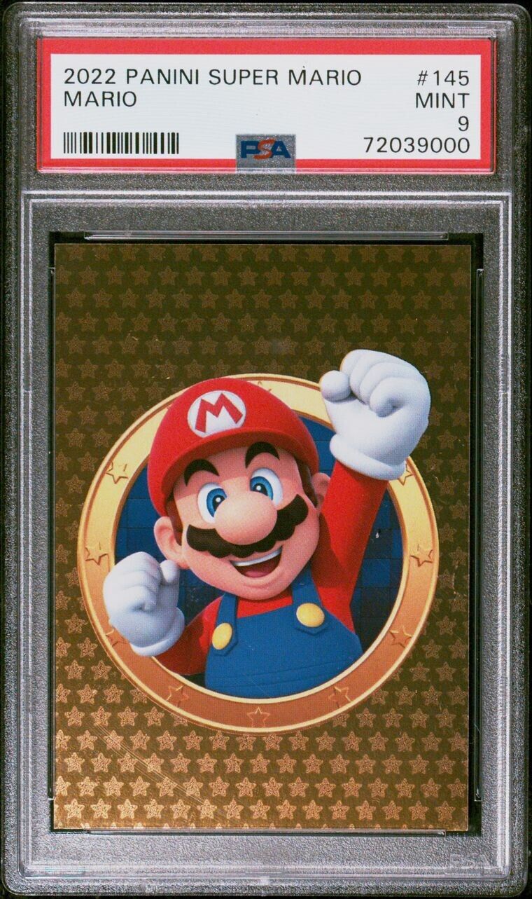 PSA 9 Mint Panini Super Mario Trading Cards No. 145 Mario Gold Card