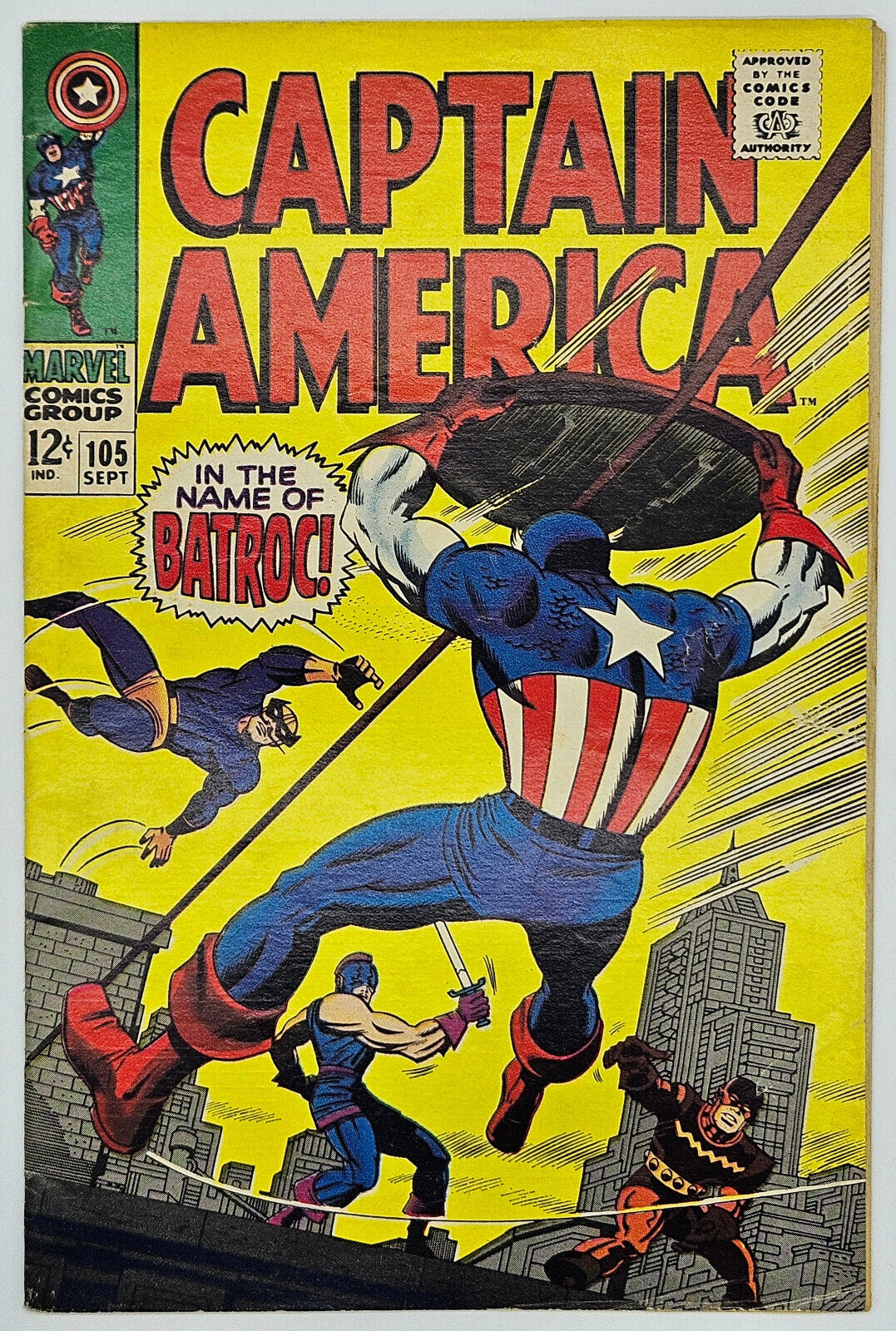 Captain America #105 1968 4.5 VG+ Cap vs. Batroc, Swordsman, & Living Laser🔑