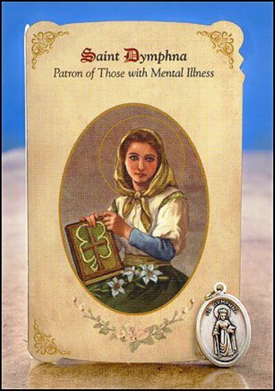 St Dymphna Healing Holy Card Folder + Medal (Patron of Mental Illness)