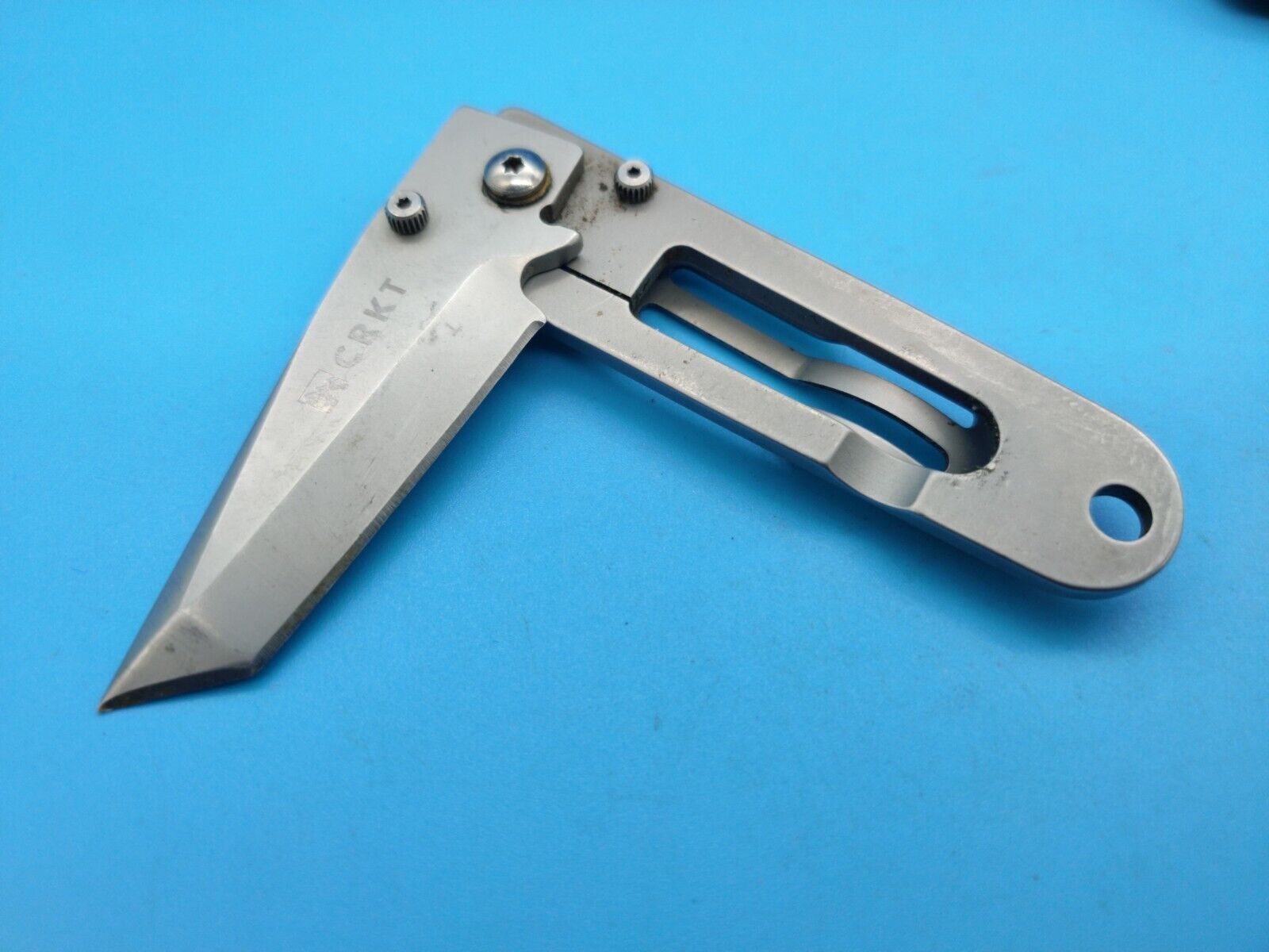 USED CRKT Vintage Kiss Halligan 5500 Plain Edge Folding Pocket Knife Blade