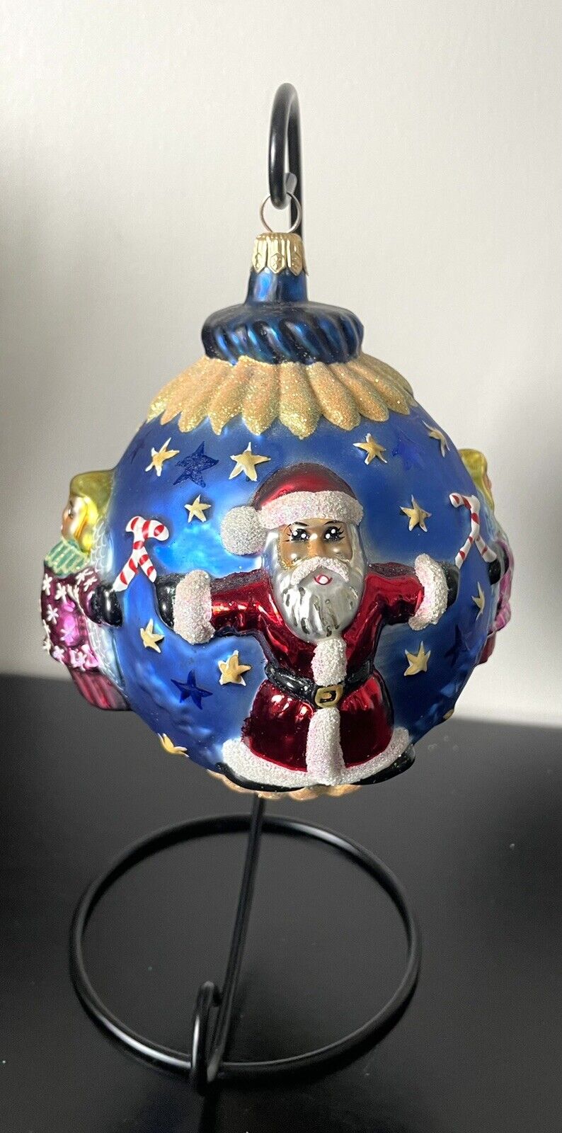 1998 Vintage Christopher Radko Ornament CIRCLE OF CHEER Large Blue Santa