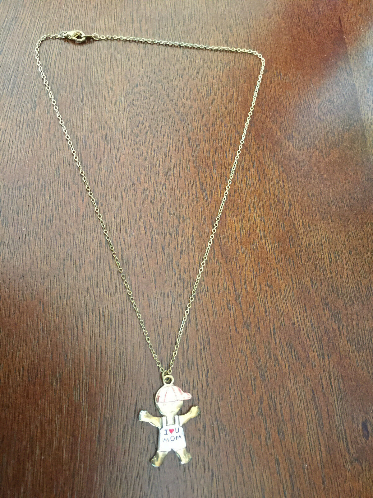 I love Mom Boy pendant gold toned necklace 16\