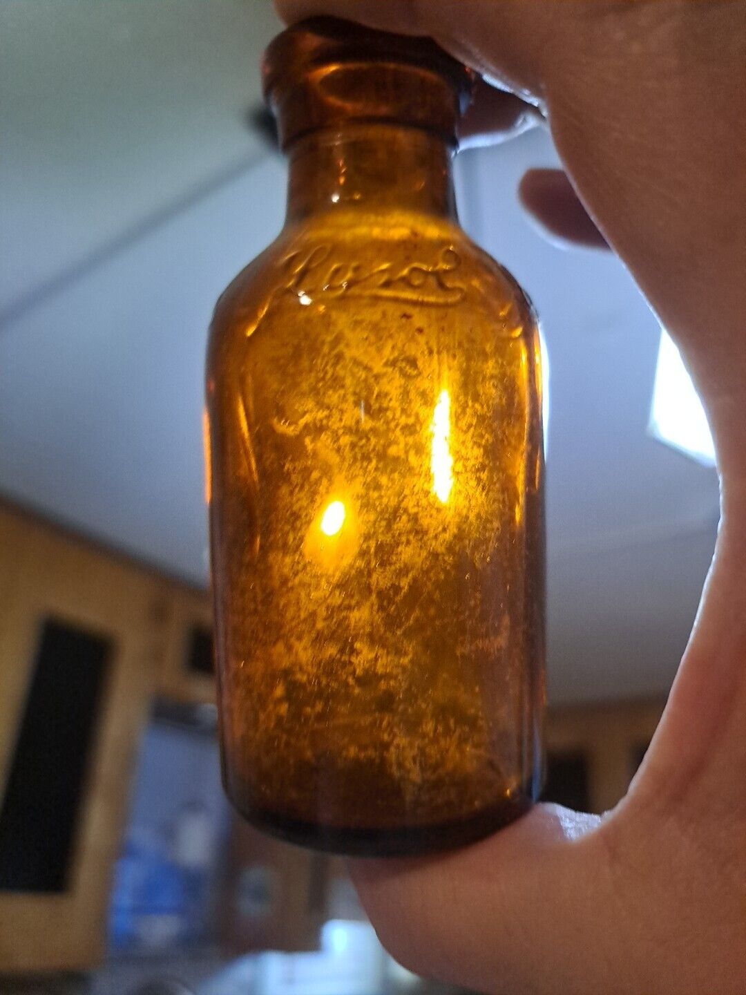 Antique Amber 4 Inch Tall Lysol Bottle