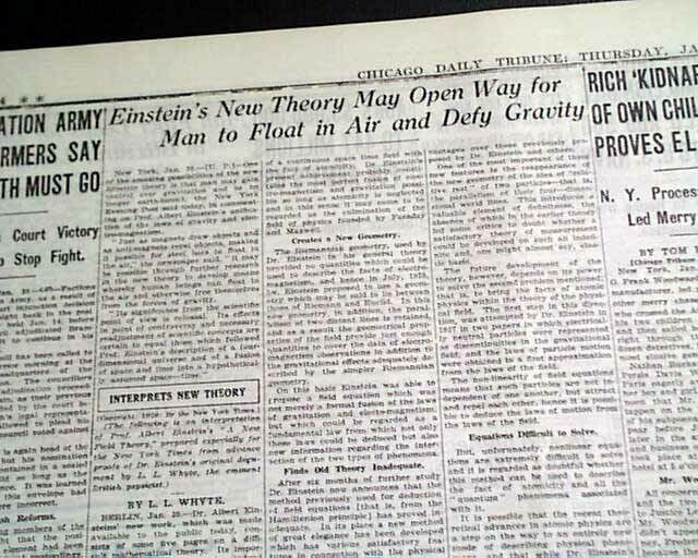 ALBERT EINSTEIN'S Unified Field Theory Gravitation Electromagnetic1929 Newspaper