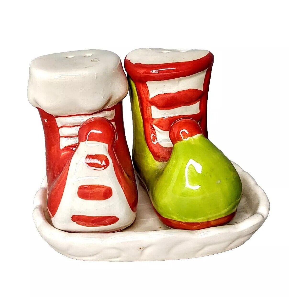 Vintage Santa Elf Boots Shoes Feet Salt and Pepper Shaker Set Christmas Ceramic