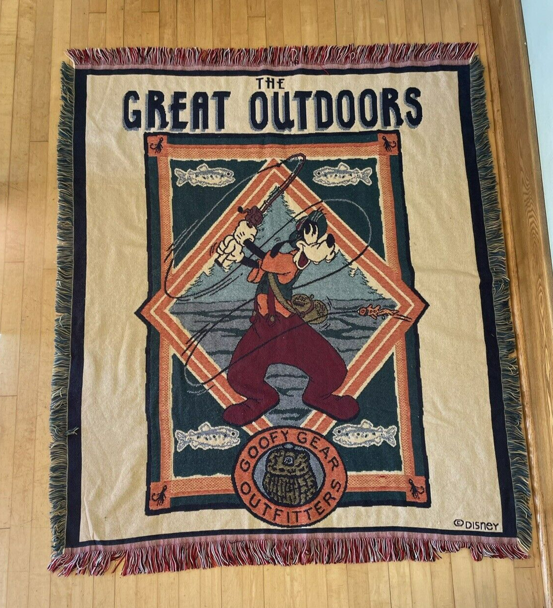 Vintage Disney Goofy Gear Outfitters Knitted Throw Blanket Great Outdoors Woven