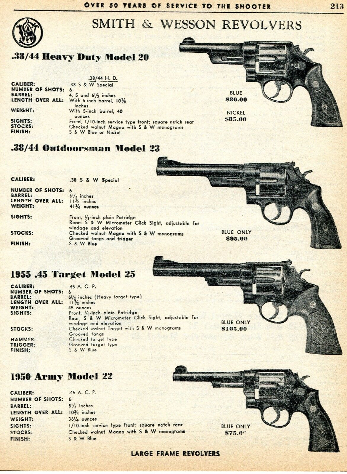 1963 Print Ad of Smith & Wesson S&W Model 20, 23, 25 1955, 22 1950 Army Revolver