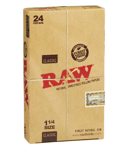Raw 1.25 (1 1/4) Classic Hemp Rolling Paper Factory Sealed Full Box 24 pk