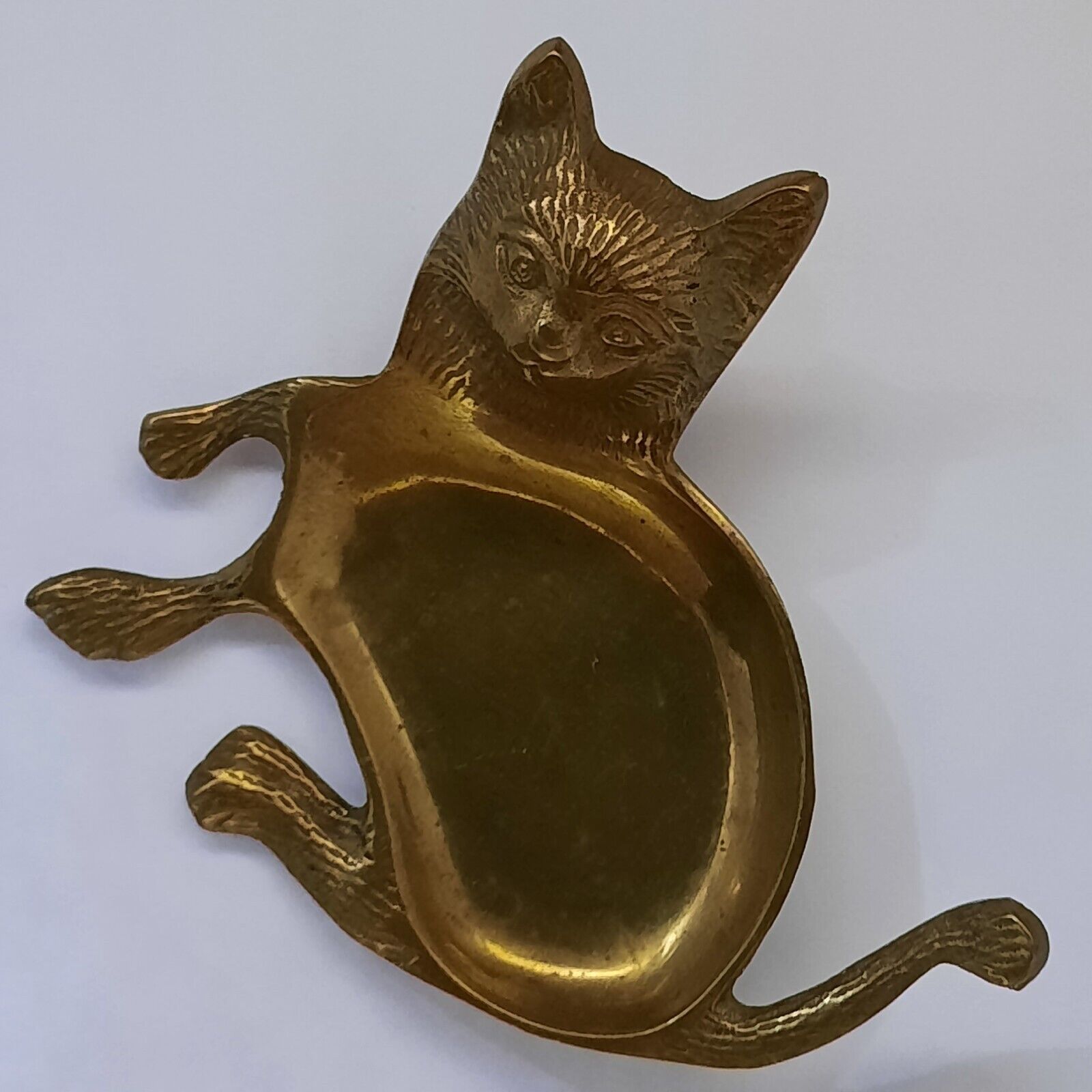 Vintage Brass Cat Trinket Dish