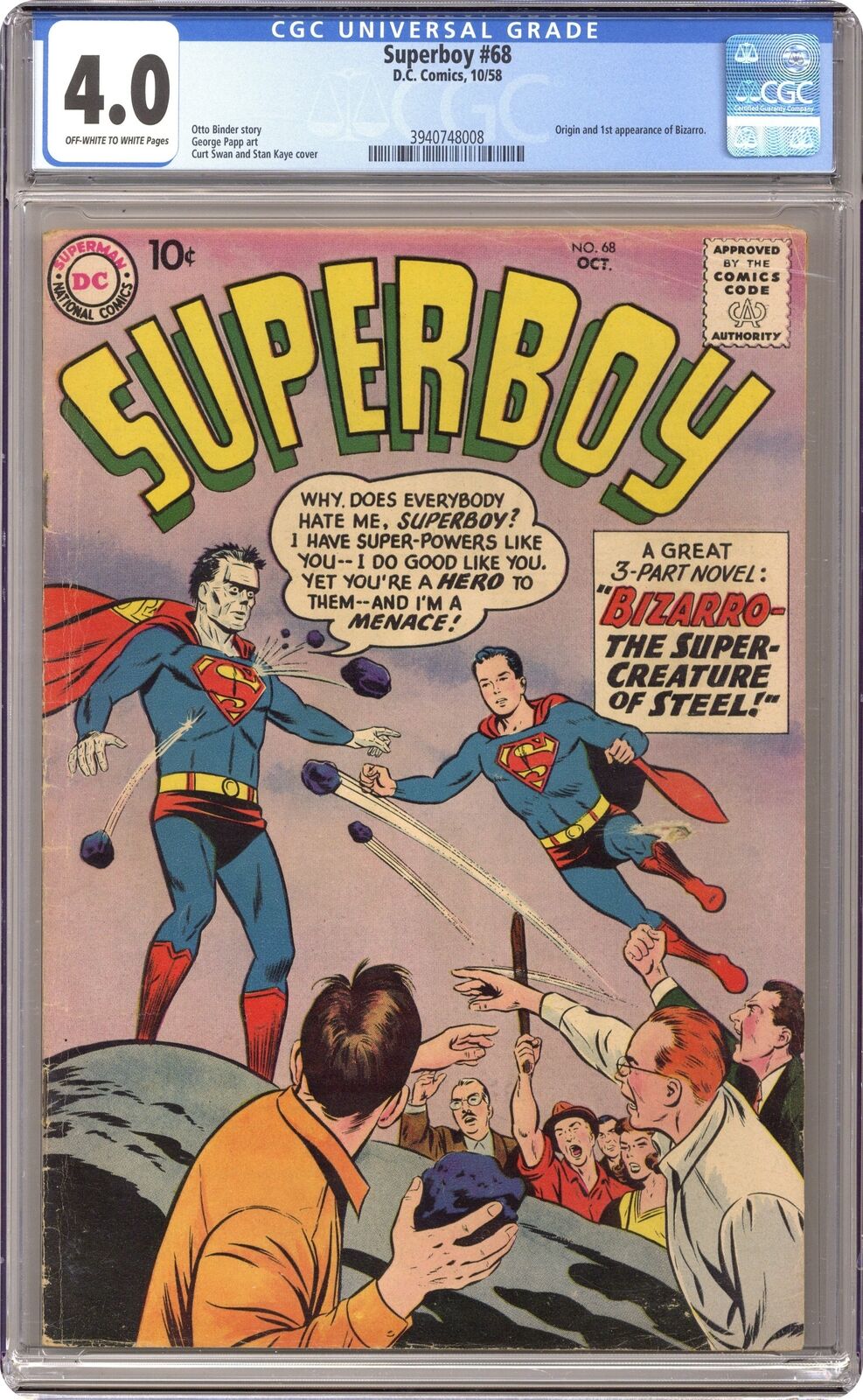 Superboy #68 CGC 4.0 1958 3940748008 1st app. Bizarro
