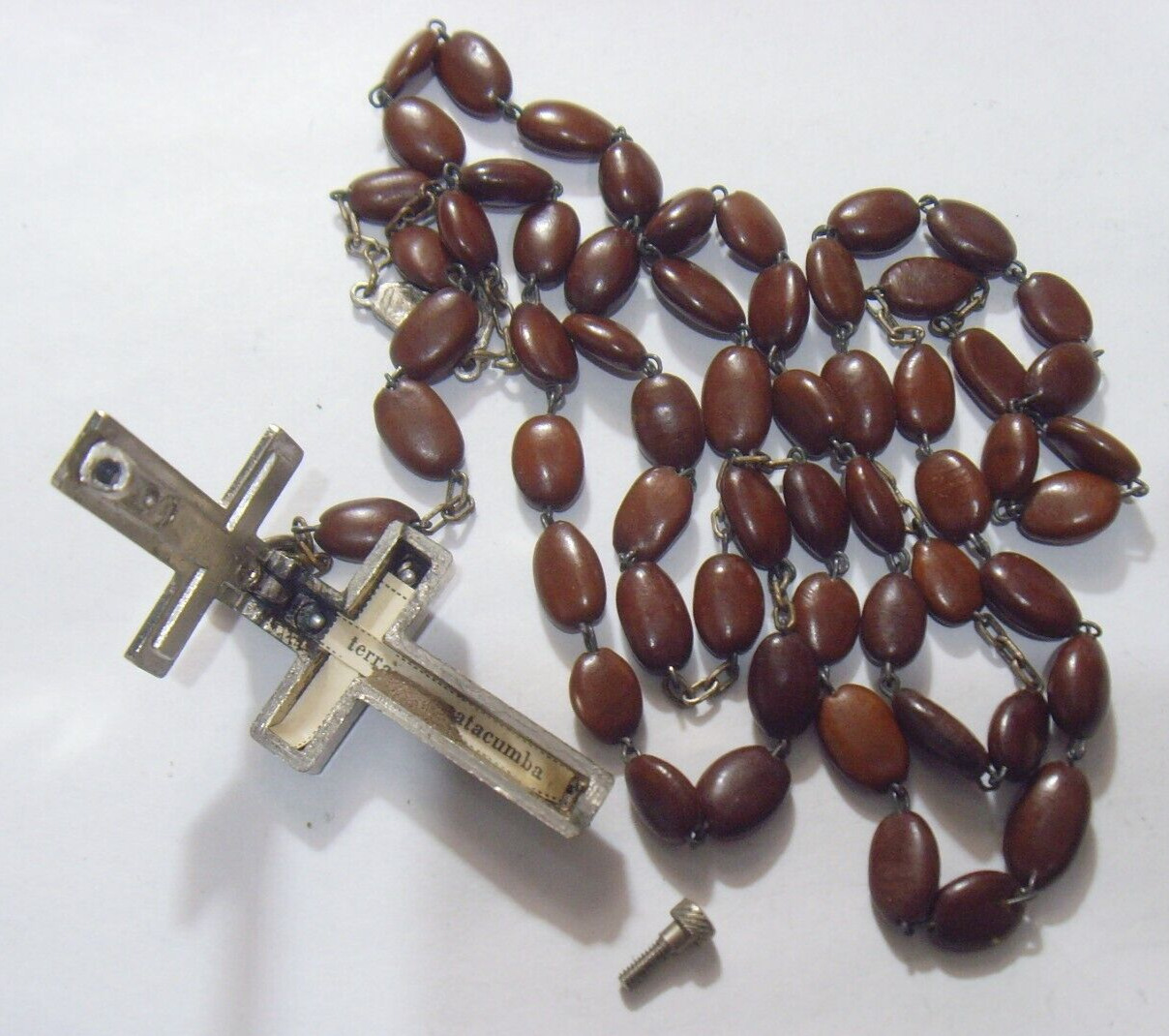 vintag catholic Spina Christi beads rosary reliquary terra catacm crucifix 52777