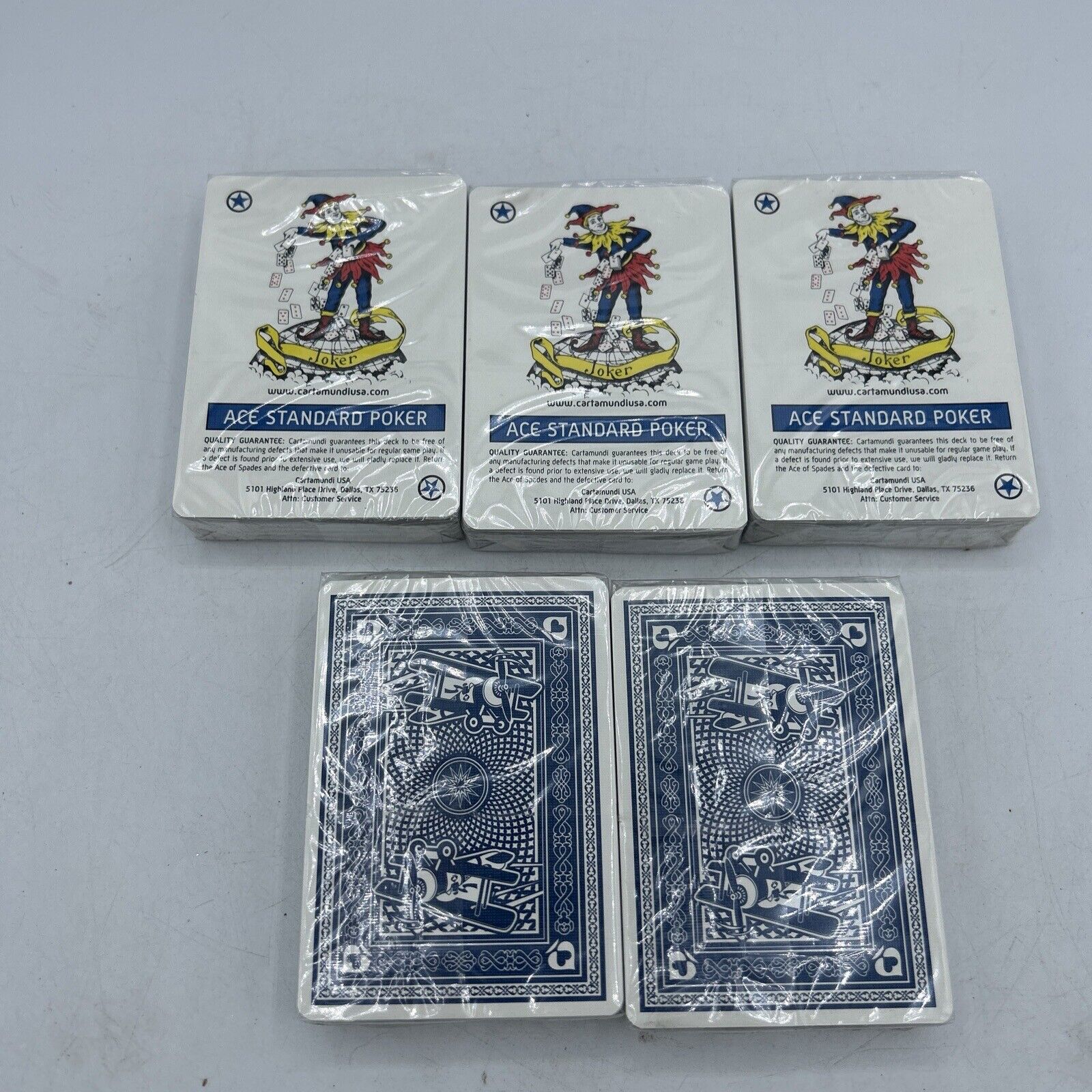 ACE authentic standard face playing cards - Lot of 5 - Blue