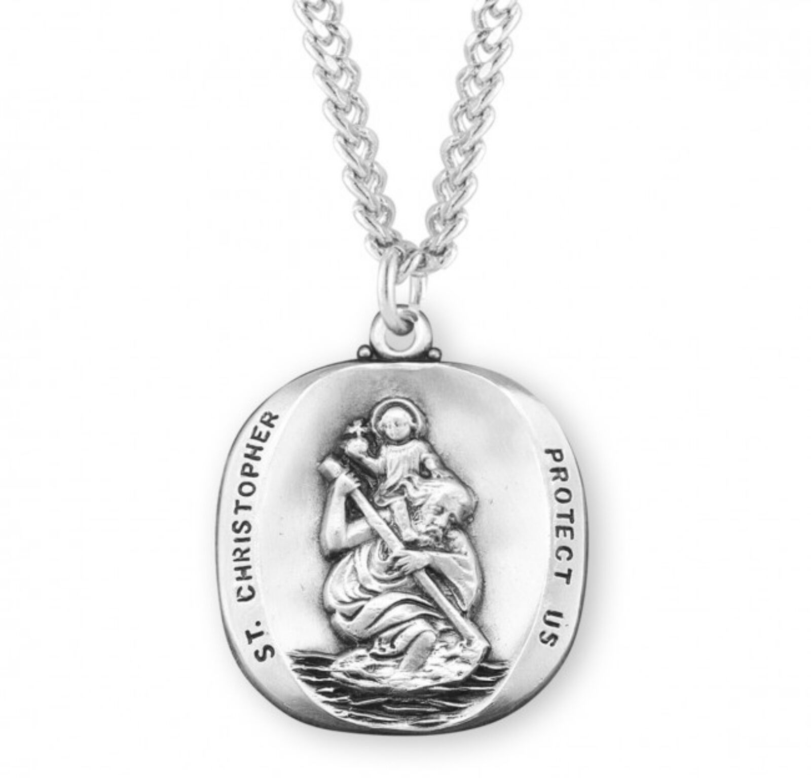 N.G. Sterling Silver Saint Christopher Protect Us Medal on 27 Inch Chain