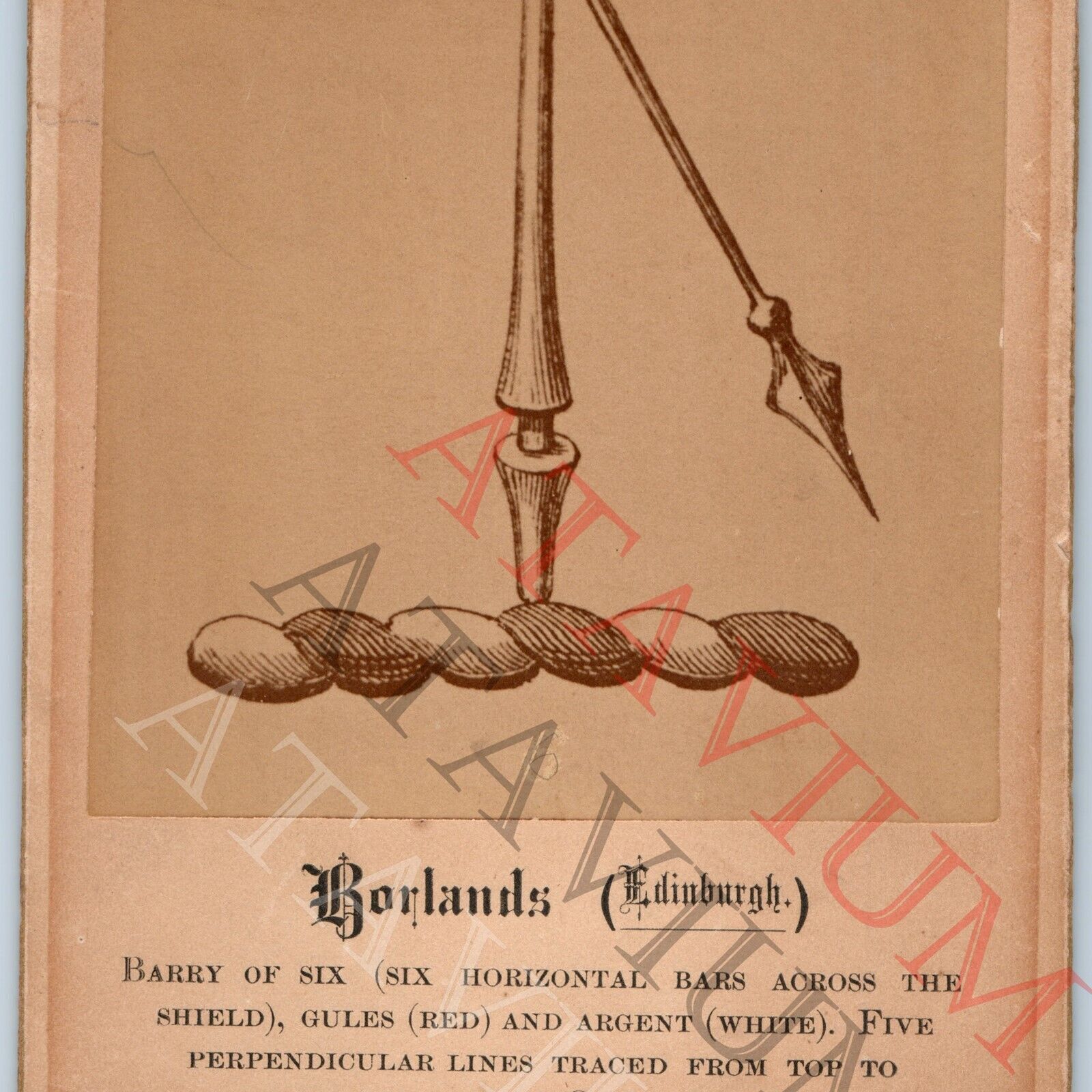 1880s Odd Edingburgh Scotland Borlands Coat of Arms Description Cabinet Card B15