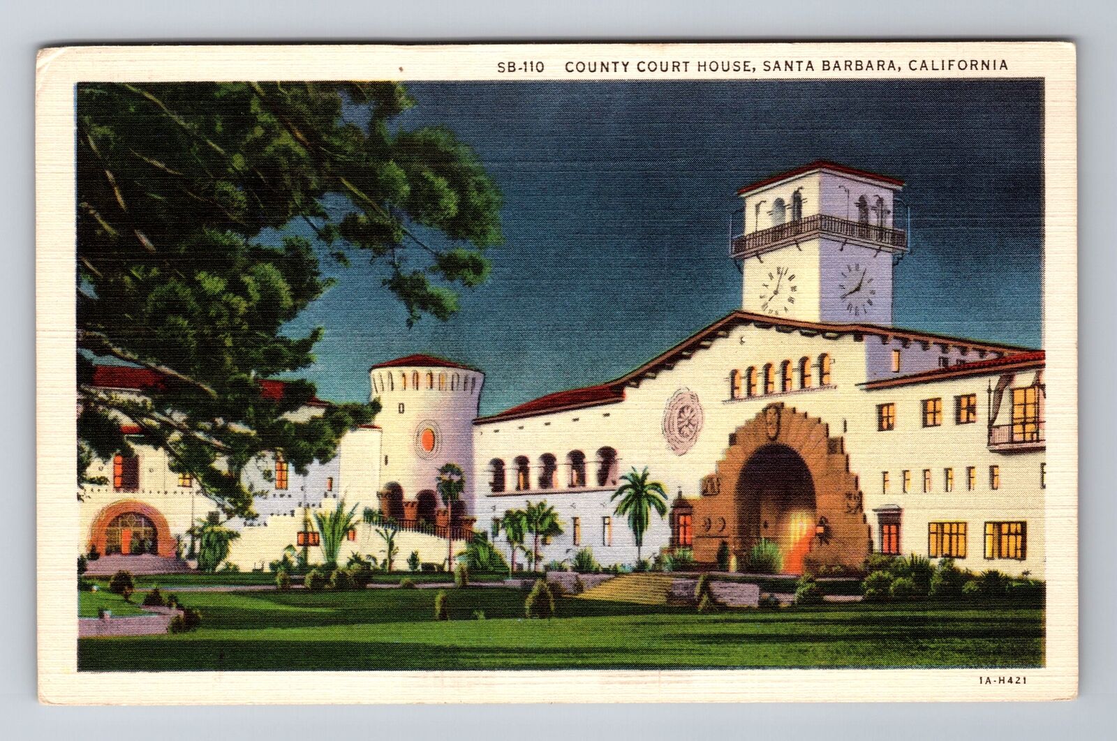 Santa Barbara CA-California, County Court House, Antique Vintage Postcard