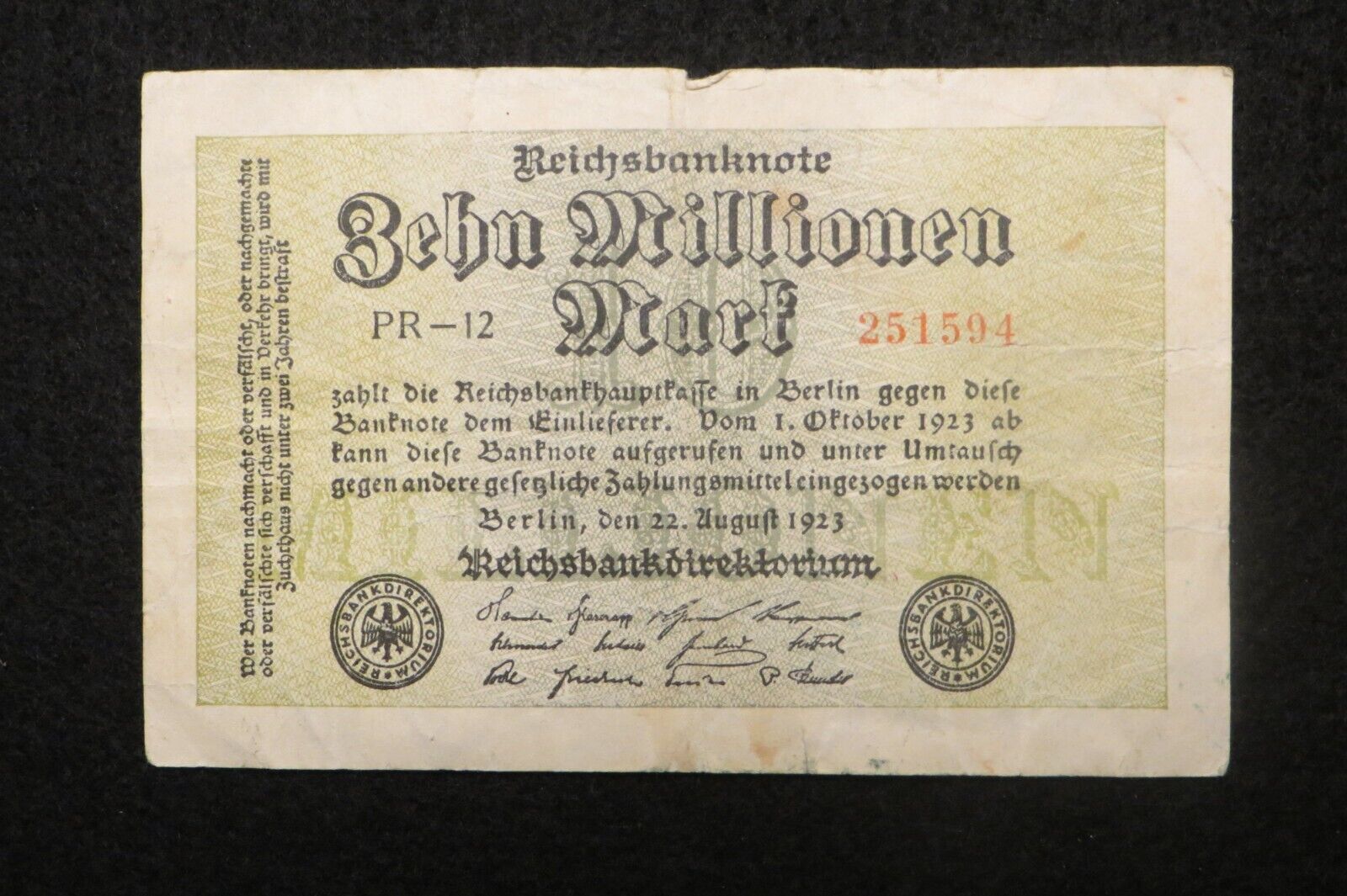 REICHSBANKNOTE - Hyper-Inflation,  3-Million Mark Note -  Aug 22, 1923   (4772)