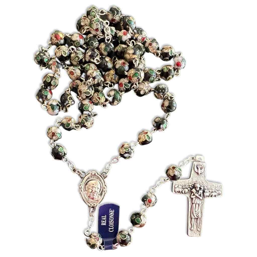St. Padre Pio Black Rosary Blessed By Pope with Relic