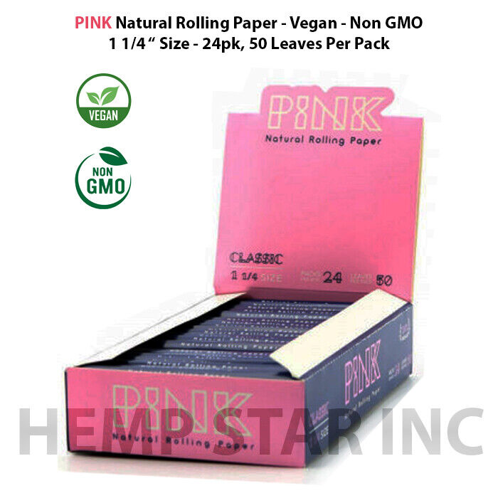 PINK Natural Rolling Paper, Vegan, Non GMO 24-Pack | 50 Papers a Pack | Full Box